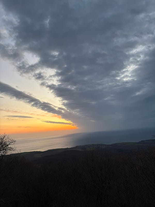 Sunset landscape observed with dramatic cloud formations near Brodilovo, Bulgaria