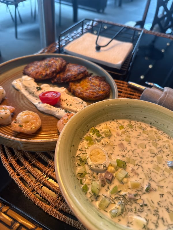 Meal documented in ceramic bowl in Batumi, Georgia
