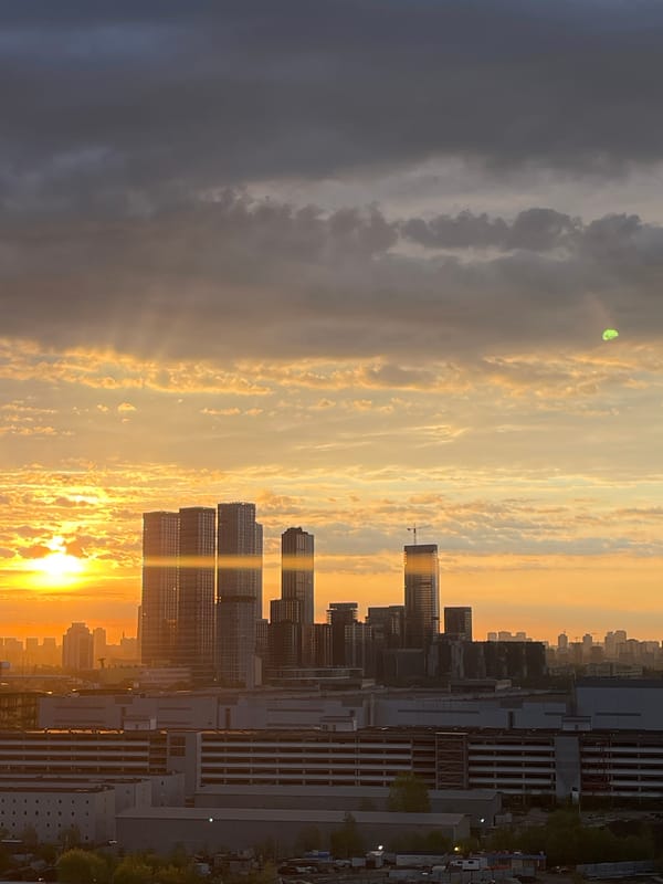 Golden sunset observed over city skyline