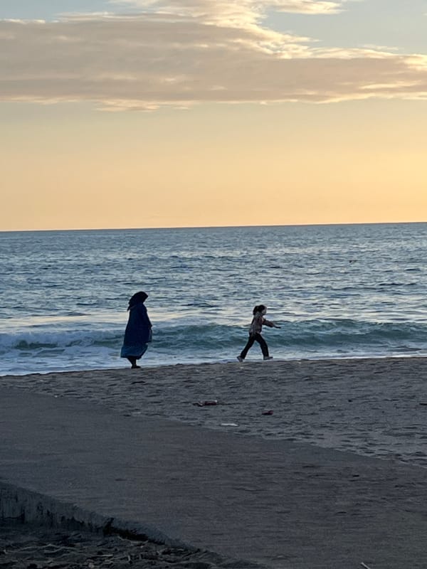 Beach scene photographed in Alanya, Turkey with two people