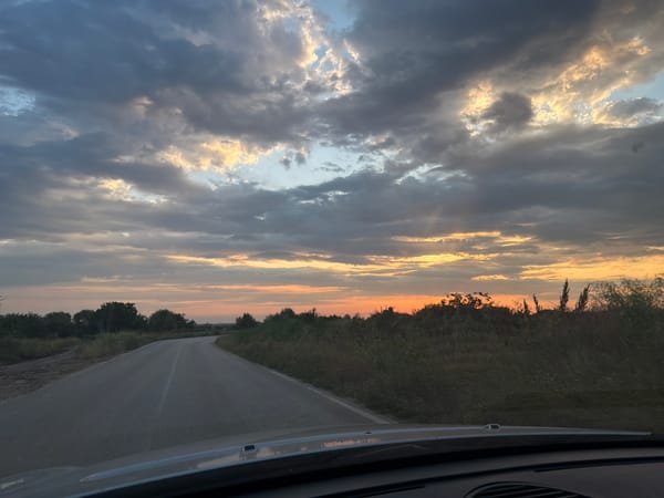 Sunset road scene captured in Bulgarian village