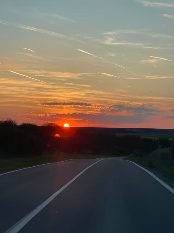 Sunset observed along curved road in Burgas, Bulgaria