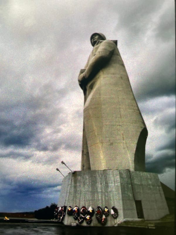 Motherland Monument photographed under overcast skies in Saint Petersburg